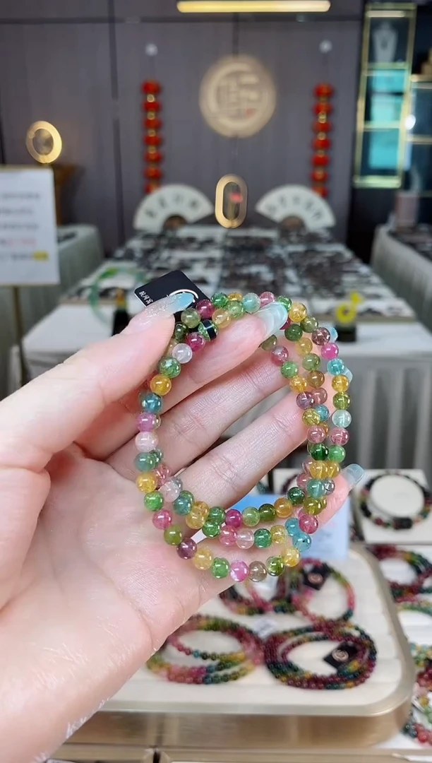 未镶嵌老矿碧玺彩虹三圈手串5mm+碧玺多样性发货一条mz