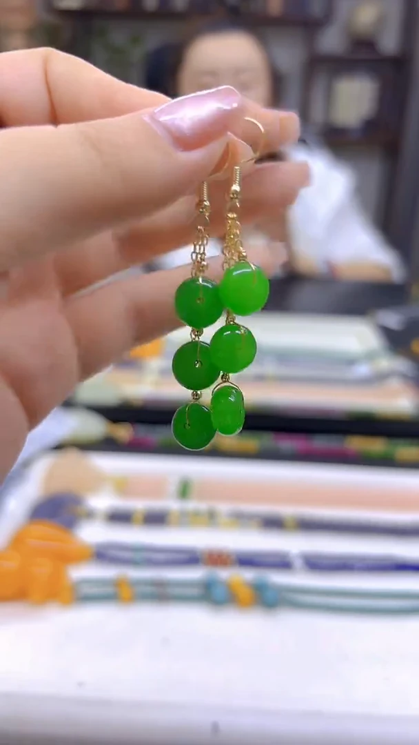 翡翠14K金镶嵌耳饰DIY款E439