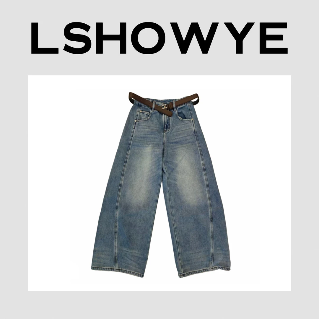 LSHOWYE｜浅色弯刀薄绒牛仔裤 TFF1029