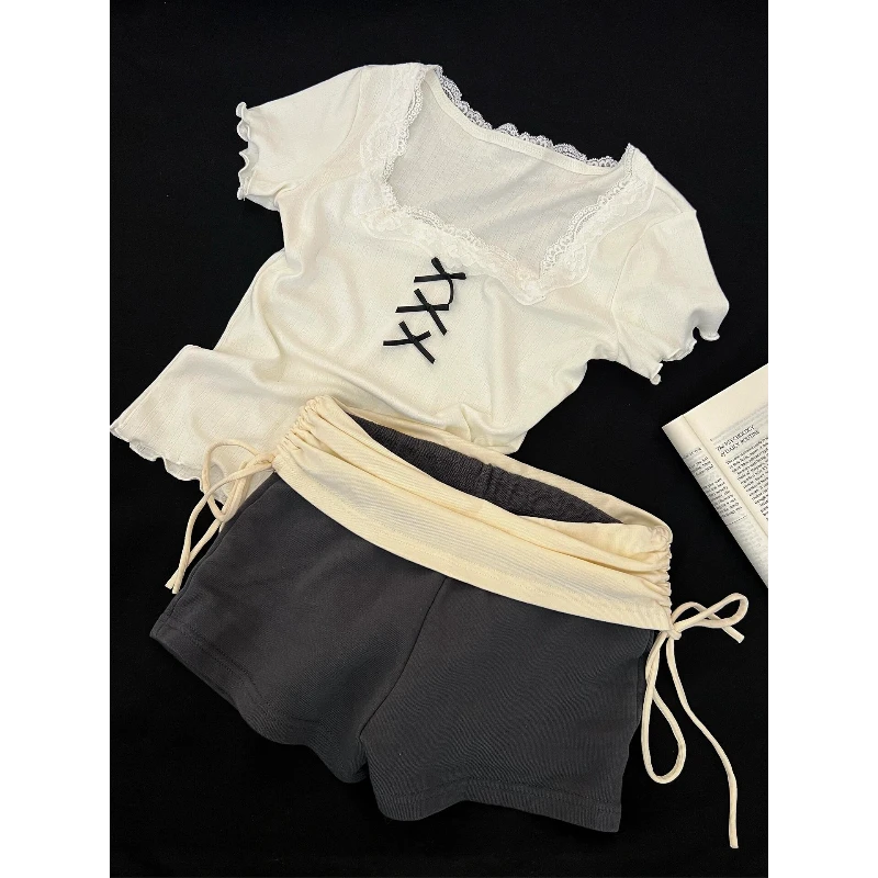 纯欲辣妹蕾丝花边睡衣女2025年春夏新款短袖短裤可外穿家居服套装