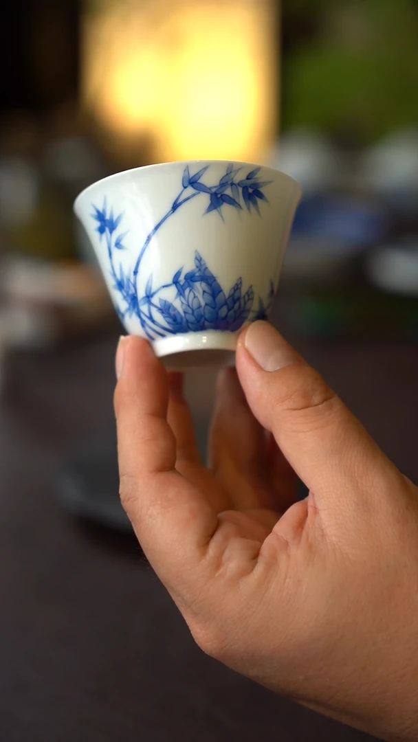 景德镇全手工手绘青花竹子铃铛杯