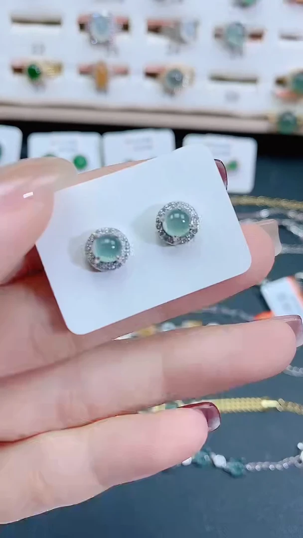 银S925镶嵌翡翠耳饰天然翡翠