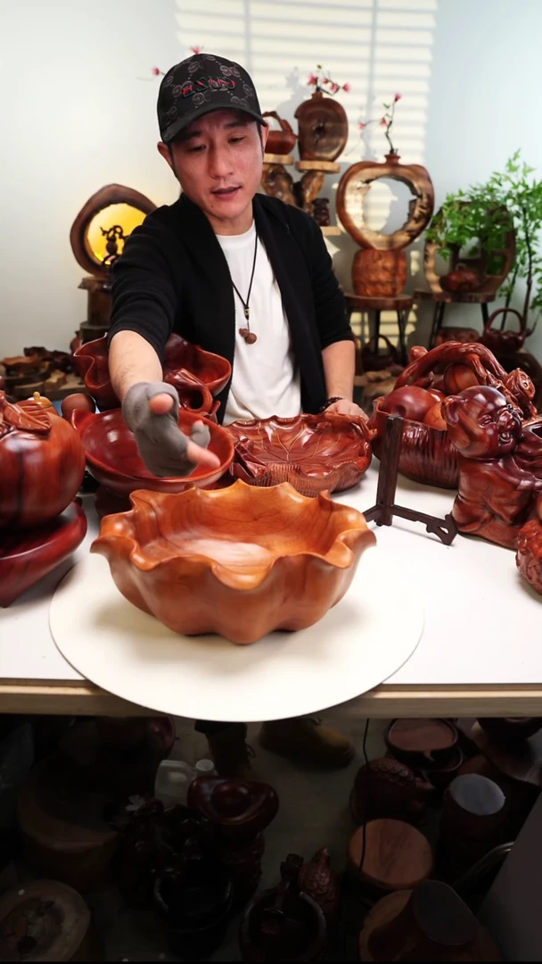 木A35香樟木摆件/大荷叶果盆