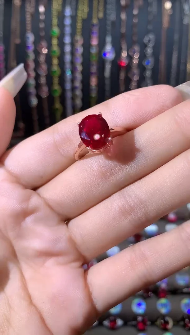 银S925镶嵌戒指红宝石911玫瑰金酒红