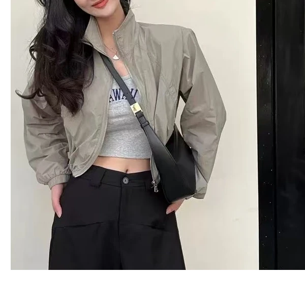 欧货立领下摆抽绳宽松外套