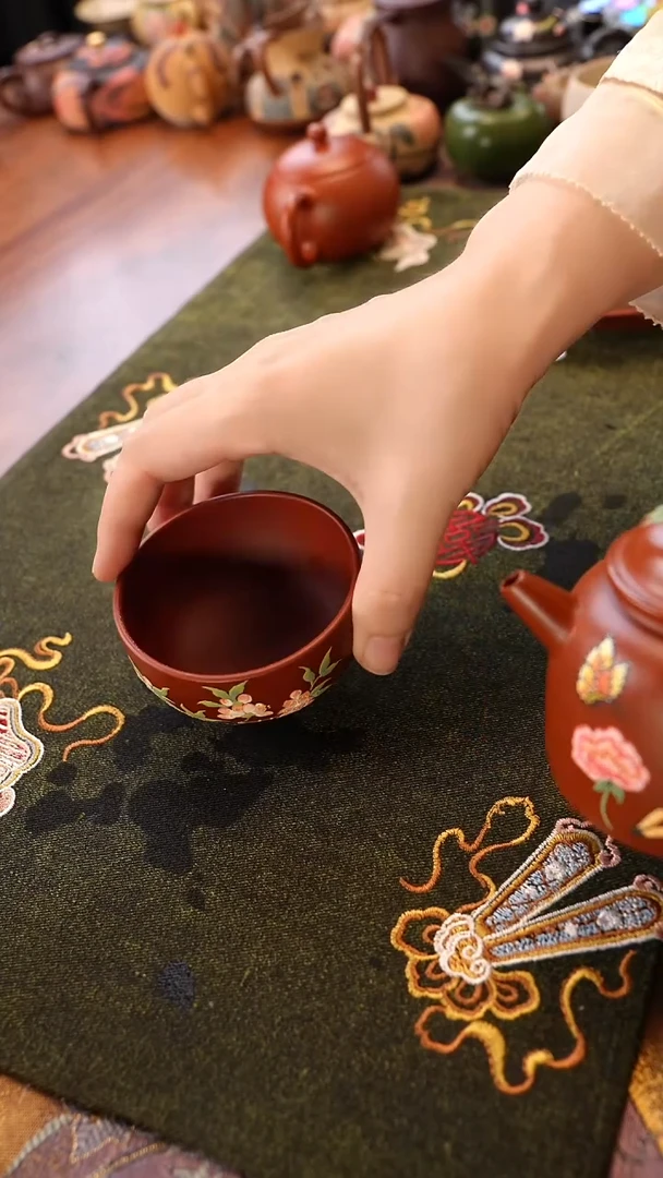 茶壶紫砂大红袍桃花杯