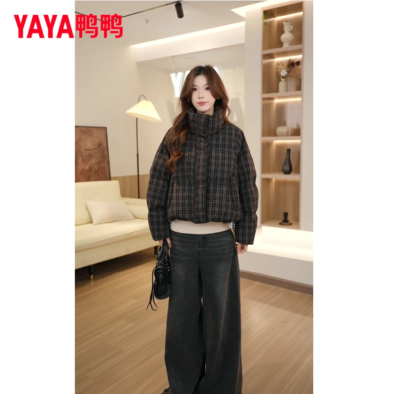 YAYA/鸭鸭宽松型休闲风肯豆风单排扣加厚立领百搭菱格面包羽绒服