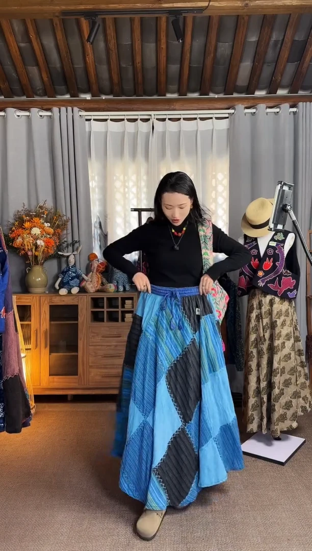 【闪购商品】设计师款方格拼接裙子