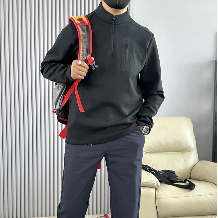 6510秋冬休闲运动圆领卫衣男款立领半拉链长袖纯色时尚百搭舒适