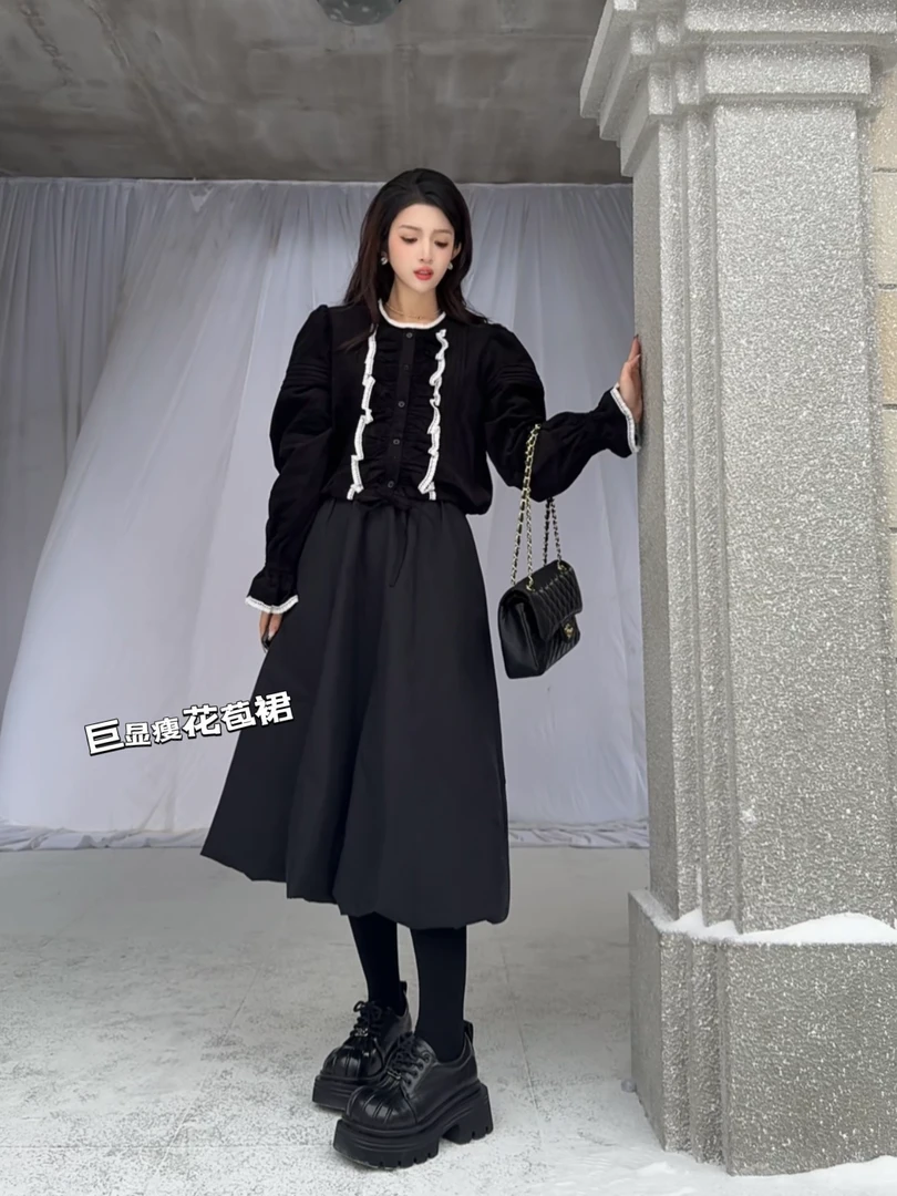 小野同款～新年必备加厚花苞裙 0207-1