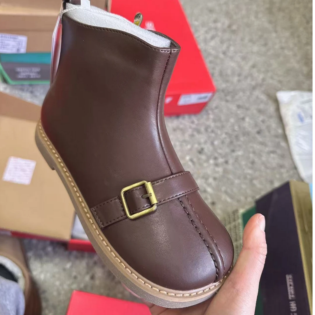 538蜻蜓儿童时尚百搭舒适加绒皮面短靴