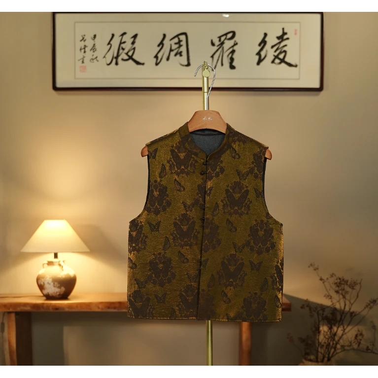 【花影叠梦-香云纱马夹】中式国风香云纱马夹0198