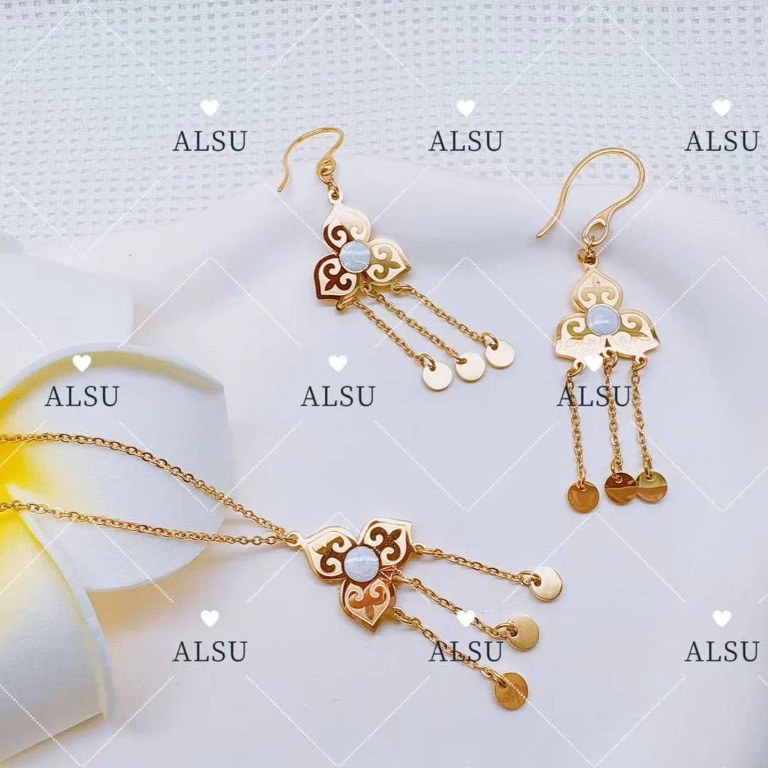 合金项链 ALSU原创秋冬新款经典民族风简约风项链耳环两件套百搭