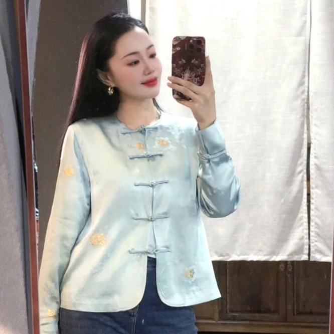 醒春 芳华设计新中式复古提花上衣国风圆领提花上衣
