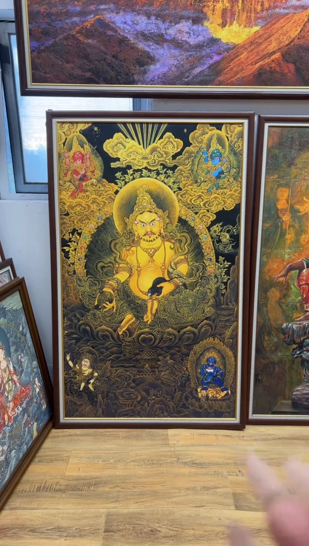 油画支【张俊龙】黄财神原创艺术油画肌理版画茶室玄关供台
