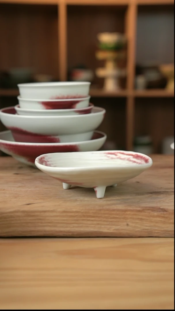 【闪购商品】复古郎红的6英寸三足螺纹盘