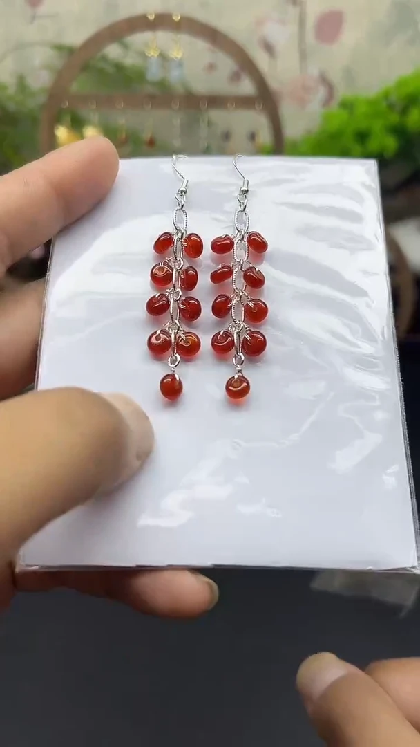 银S925镶嵌耳钉玛瑙/玉髓106