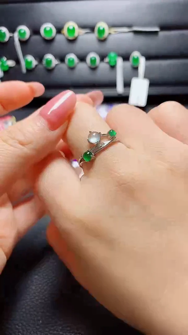 银S925镶嵌戒指翡翠天然翡翠A货s925银镶