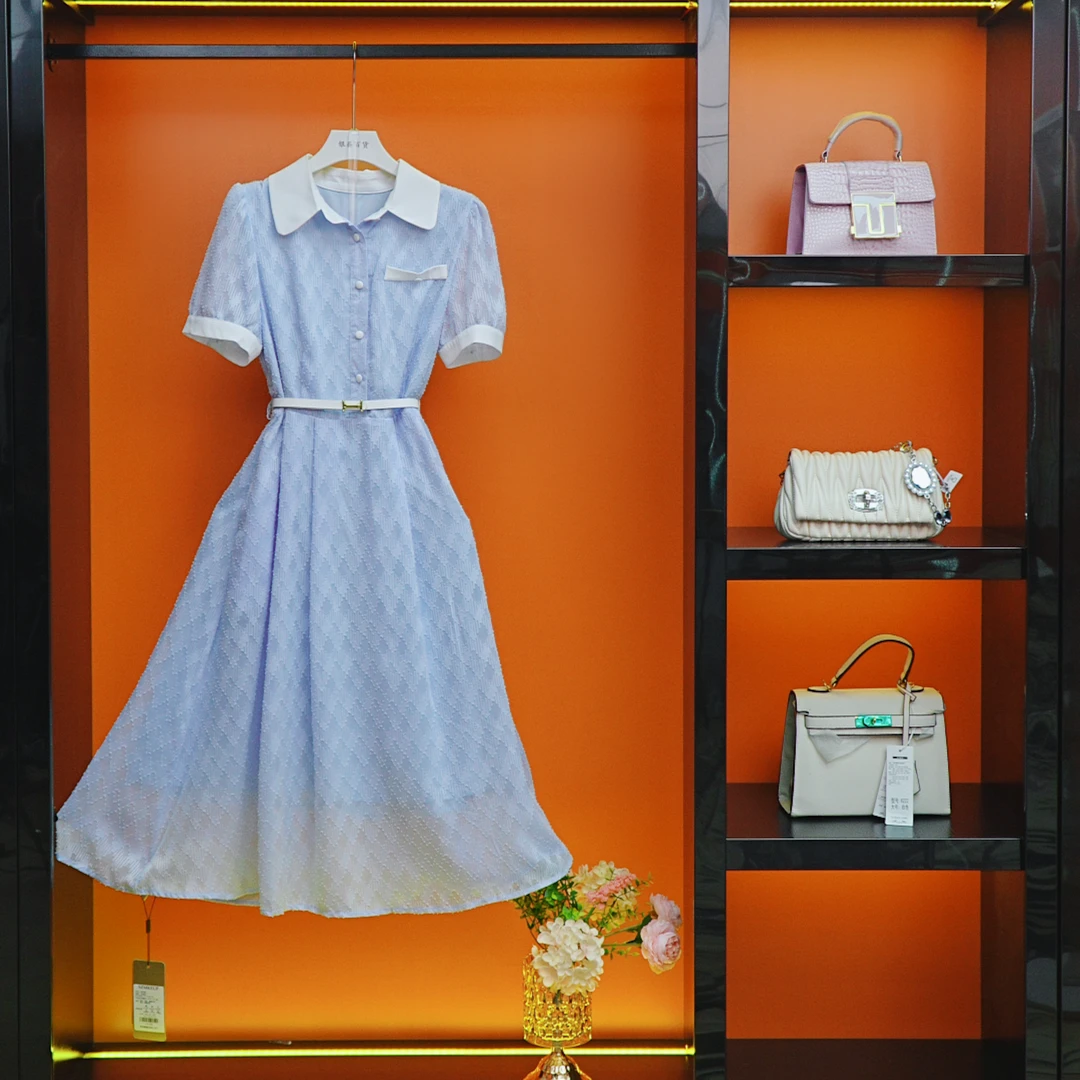 [618破价]桑蚕丝气质百搭法式显瘦中长款夏季连衣裙MU5034
