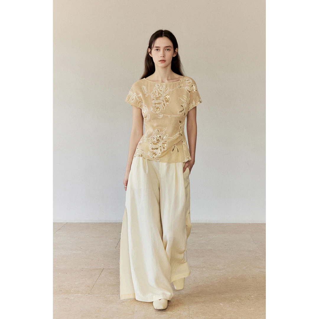 MURMUR MI 25SS 度假系列 定珠亮片花朵镂空上衣