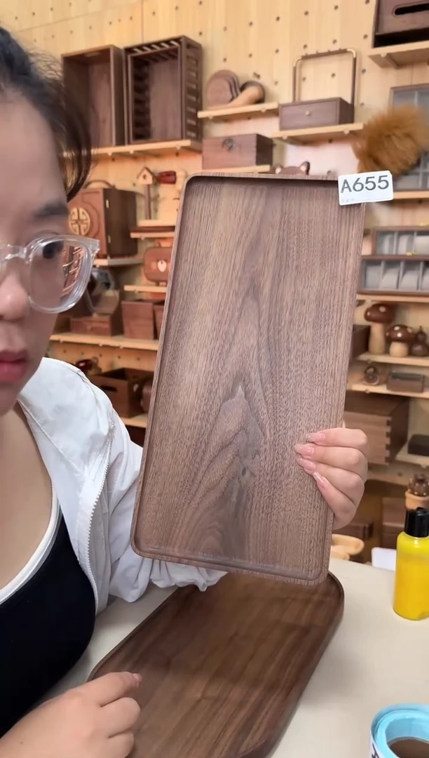 木655号黑胡桃长方形茶盘特价