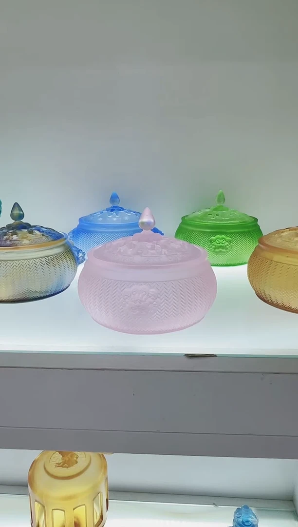 手工艺品琉璃古法琉璃双狮耳炉
