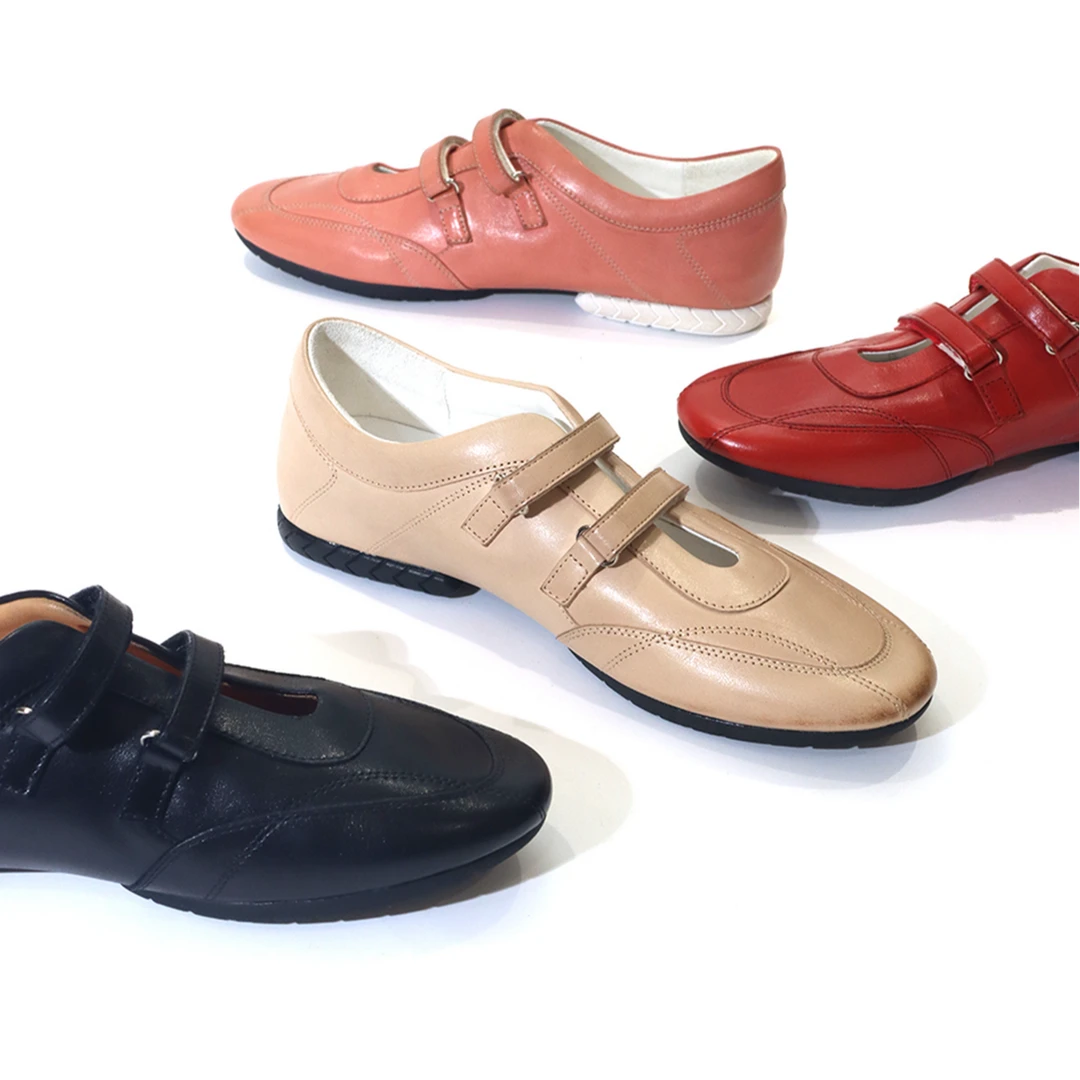 牛皮圆头韩版德训鞋双排真皮魔术贴女平底休闲运动单鞋XH1129147