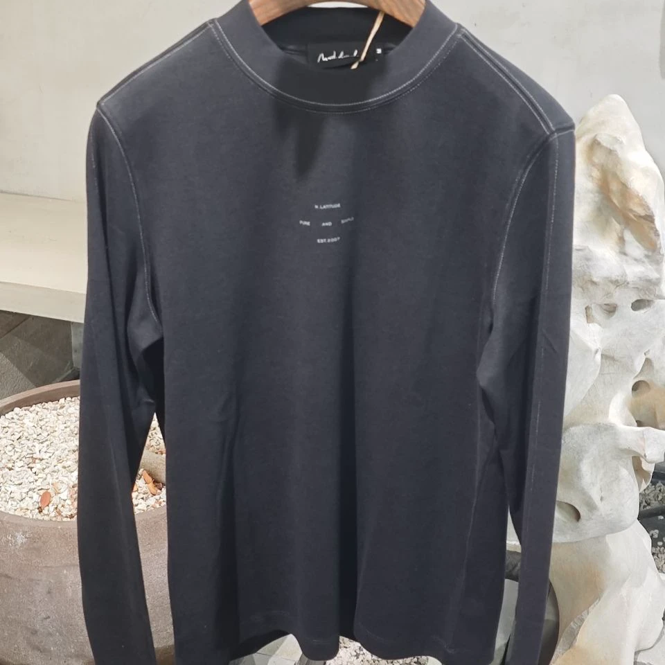 北纬三十度原创设计师秋季男装休闲户外百搭莫代尔黑色长袖T恤衫