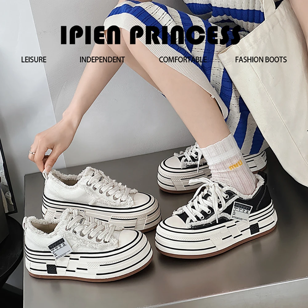 网红小众潮流休闲时尚百搭厚底增高帆布鞋2025新款设计感女款板鞋
