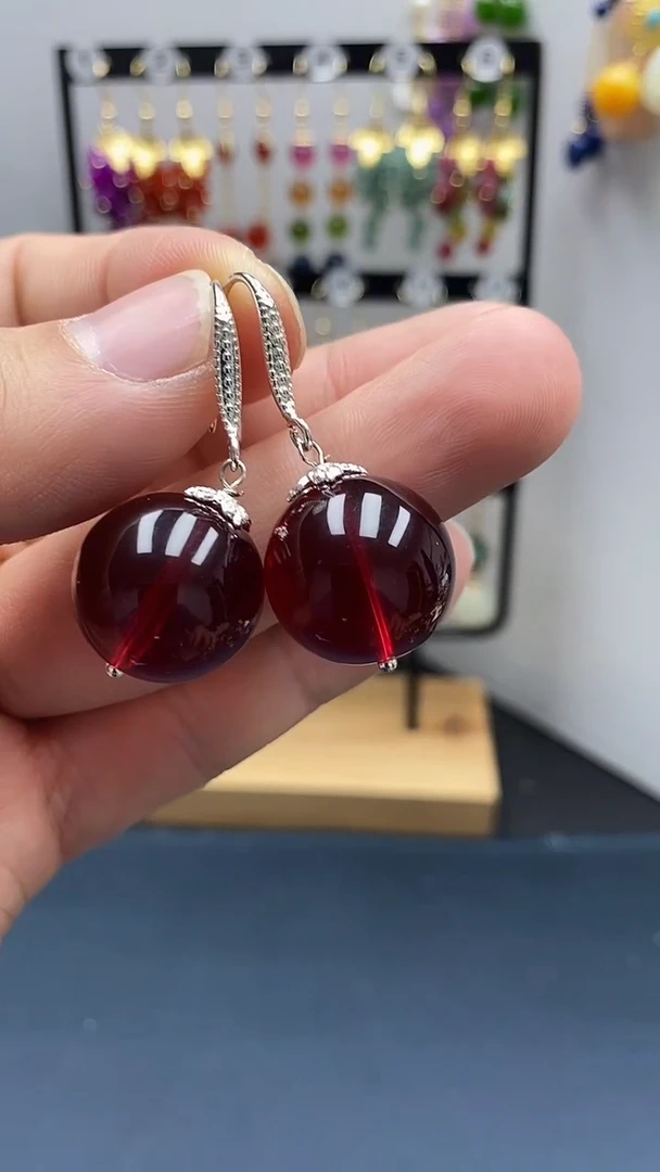 【闪购商品】血珀耳饰银S925镶嵌尺寸18mmW2