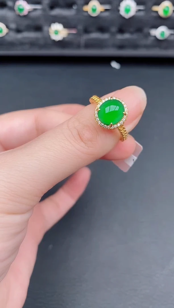 银S925镶嵌戒指翡翠天然a货翡翠95