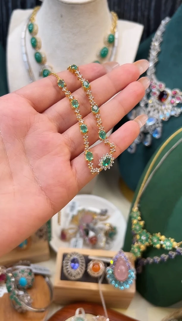 颈饰银S925镶嵌祖母绿项链