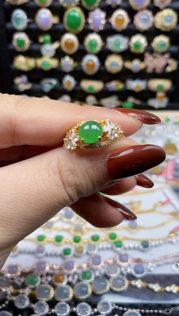 银S925镶嵌戒指翡翠6018