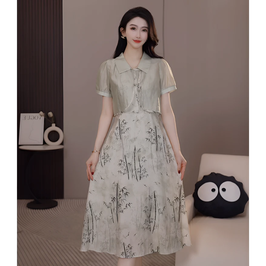 【阿紫专属】A-1064夏季新款新中式时尚修身气质收腰设计裙子套装