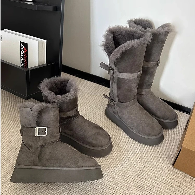 时尚百搭雪地靴女2025冬季新款厚底增高加绒加厚长筒短筒雪地棉鞋
