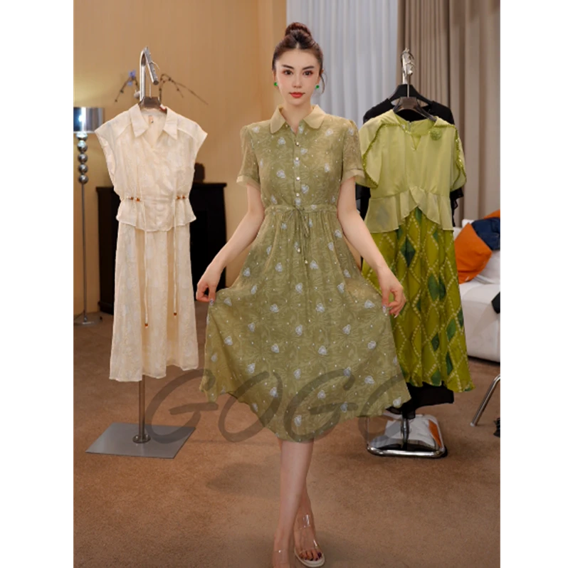 G6577轻奢高级感短袖连衣裙女2025夏季新款polo领显瘦裙子