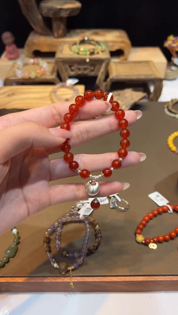 银S925镶嵌手链玛瑙/玉髓手饰@@H3932