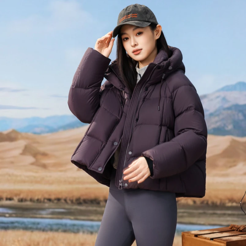 寻拓者90绒女短款宽松连帽泡芙保暖羽绒服FYH6851