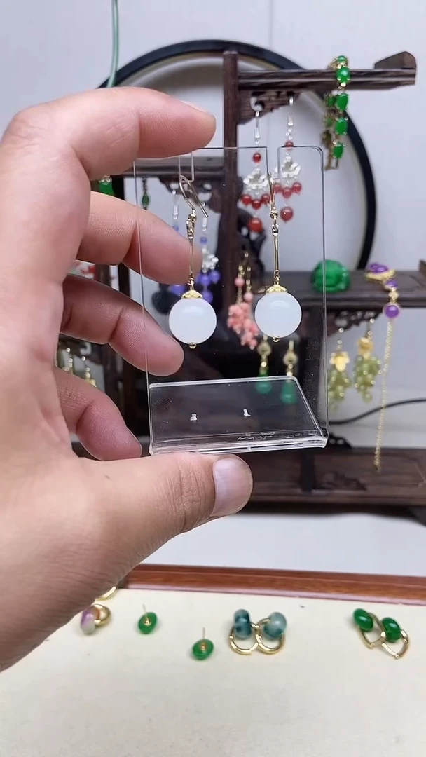 和田玉14K金镶嵌耳饰26号