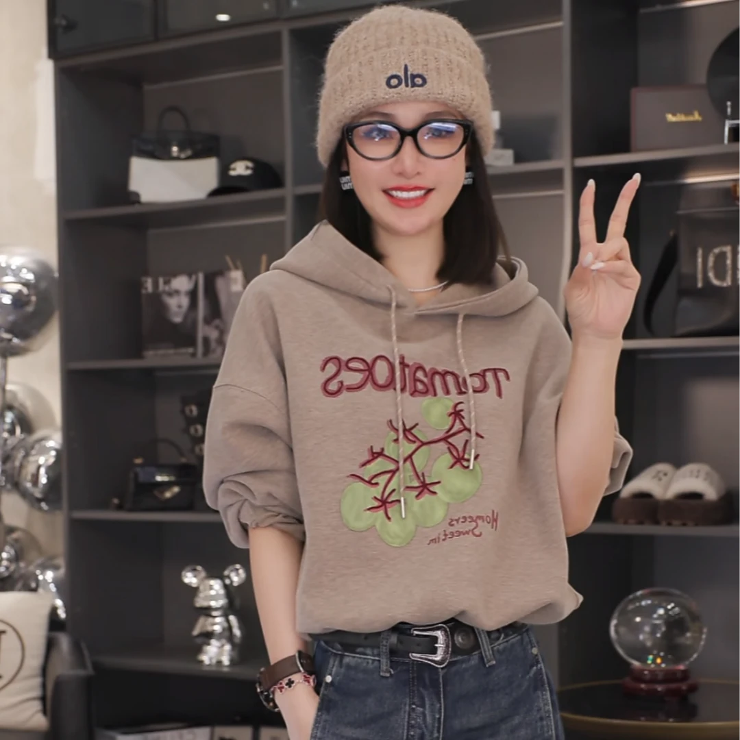 【西红柿】2025秋冬新款双面绒超柔保暖天丝羊毛连帽卫衣H5995