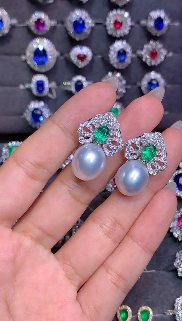 18K金镶嵌海水珍珠耳饰耳坠1111