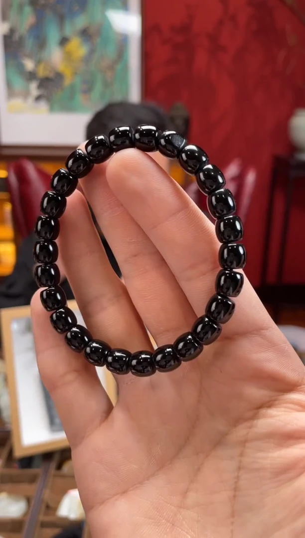 未镶嵌手串和田玉黑7-8直