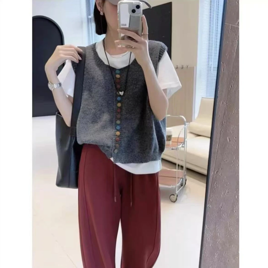 彩色排扣针织马甲女 KK03