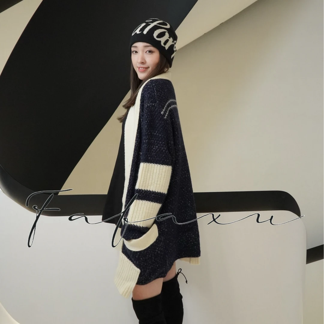 【WONDER WANG】中长款100%澳羊毛针织外套宽松秋冬