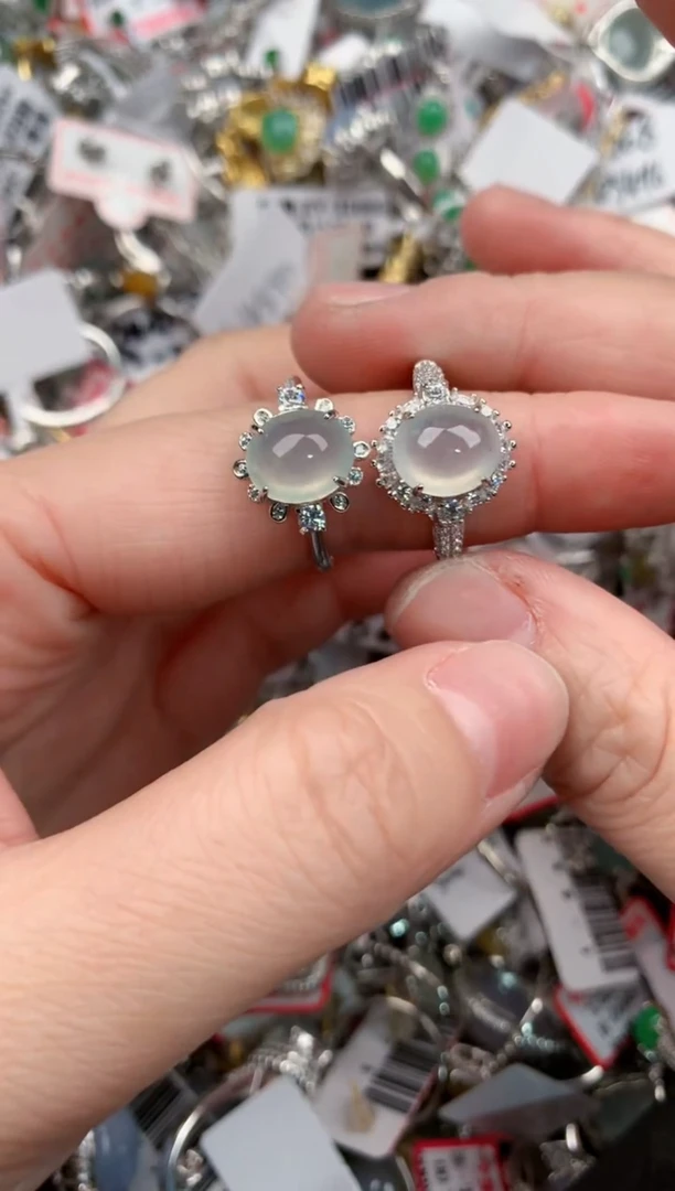 银S925镶嵌戒指翡翠13          7