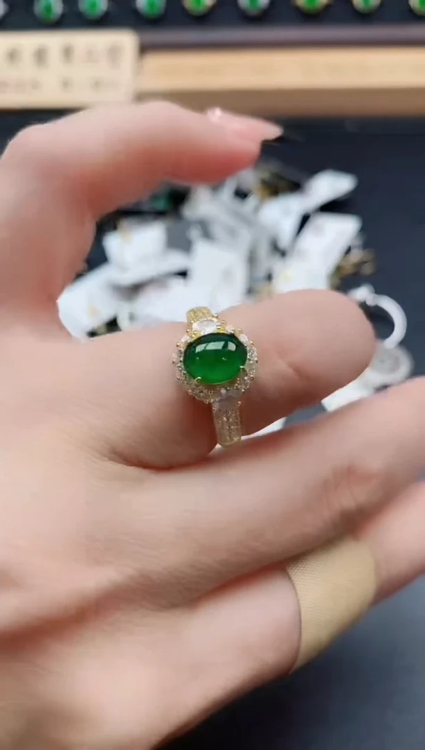 银S925镶嵌戒指翡翠1