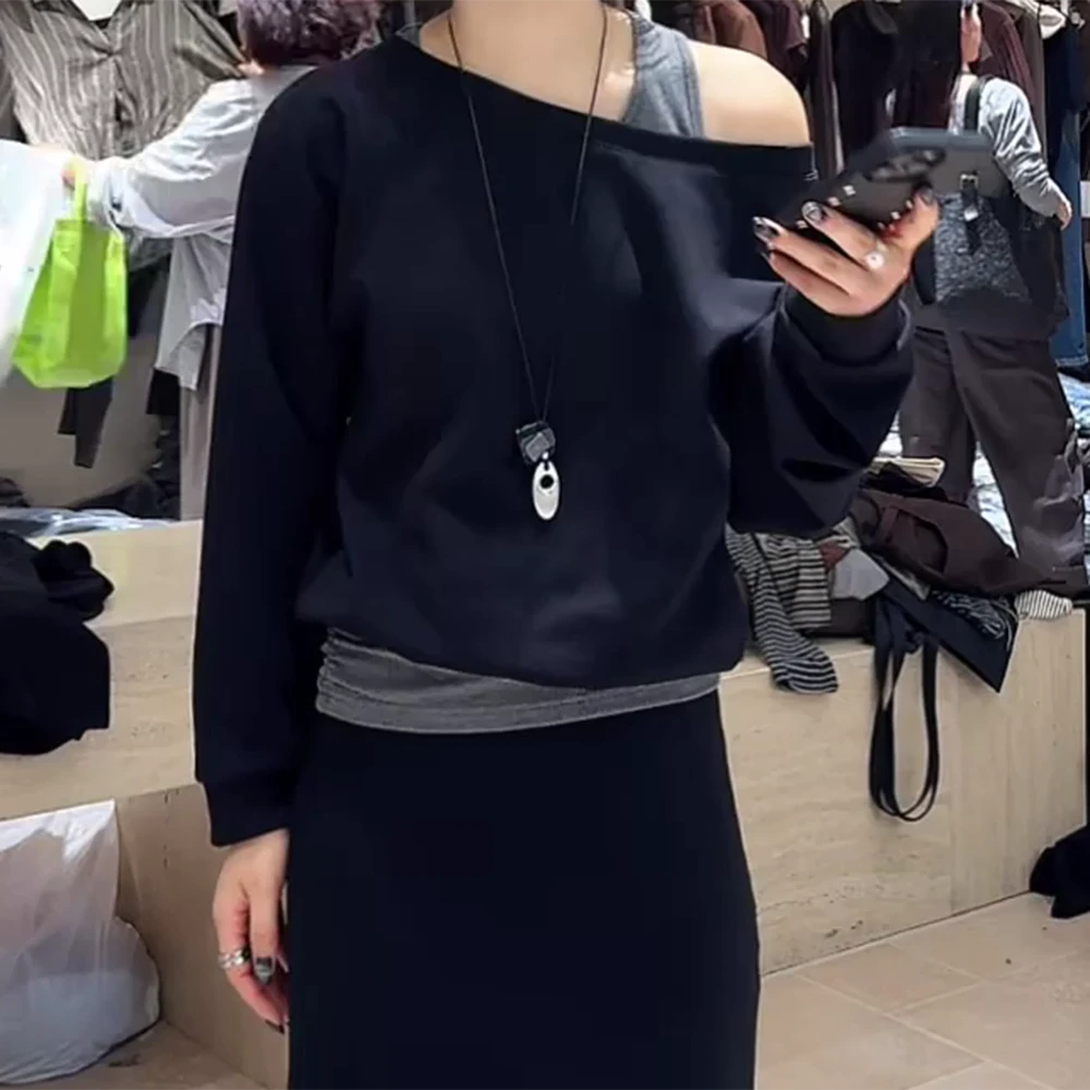 气质显瘦百搭小众设计感假两件上衣C5847