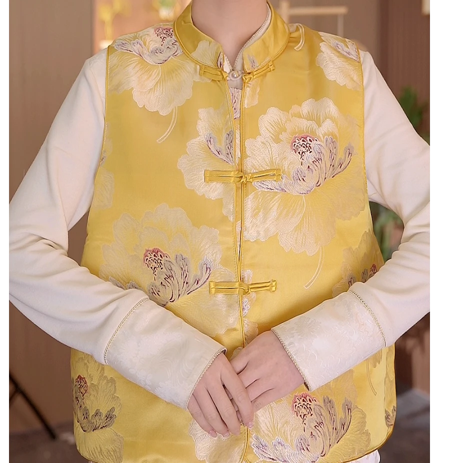 提花中式洋气盘扣坎肩复古唐装马夹潮2024D4558-乖乖