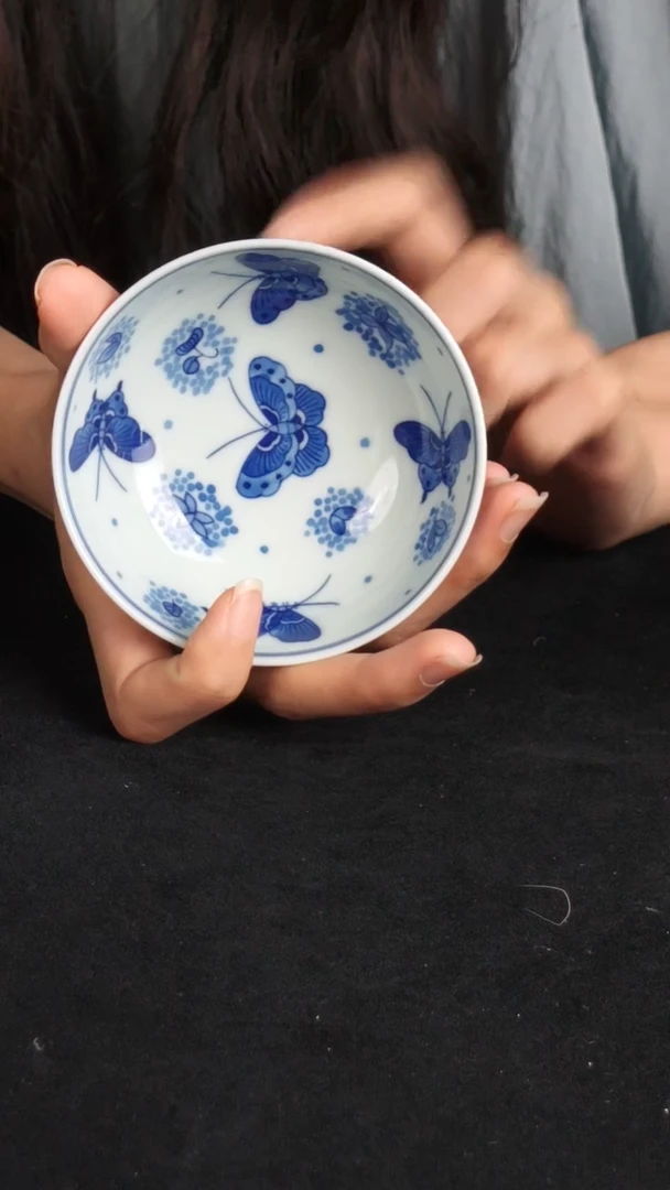 景德镇手绘蝴蝶普洱杯