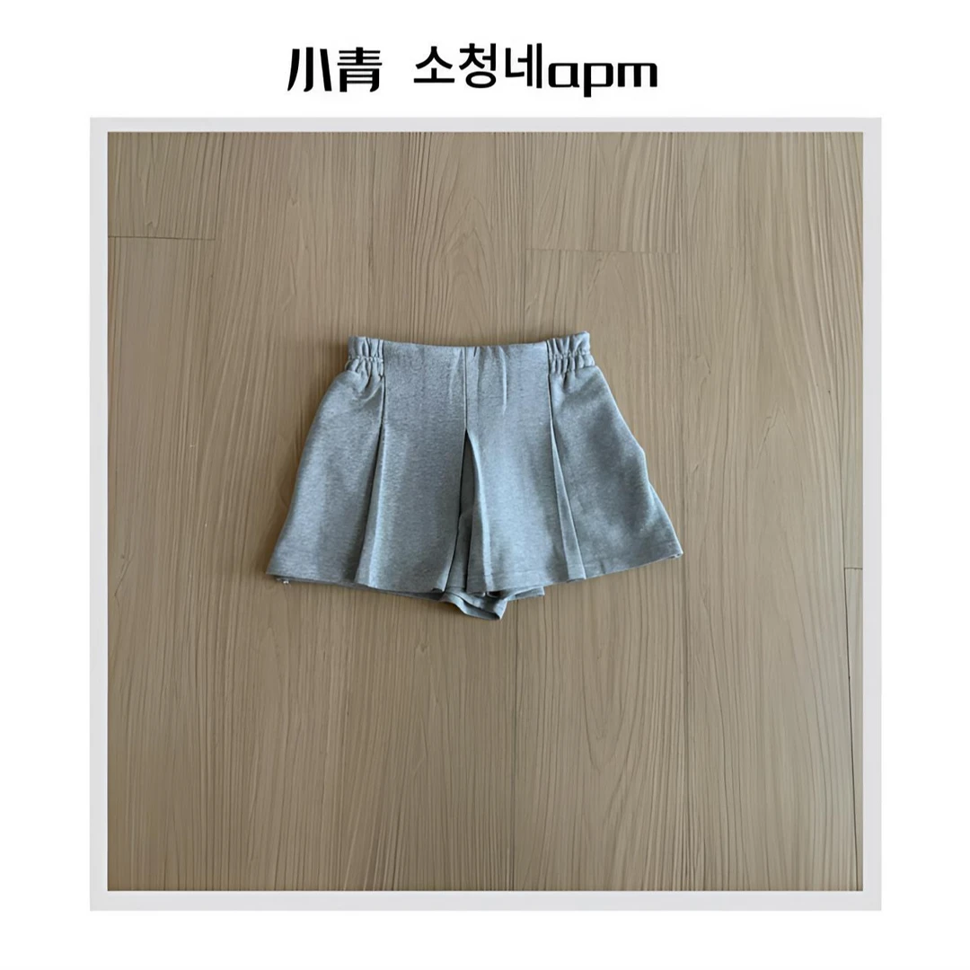 韩国东大门 ROOM/后松紧纯色百褶裙裤